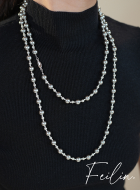 《叠影珠光》大溪地灰色长款珍珠项链女毛衣链2025新款高级感颈链