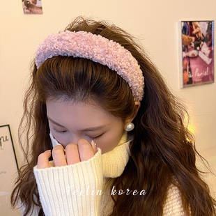 毛毛头箍 女高颅顶高级感洋气时尚 羊羔毛粉色毛绒发箍2025新款 夏季