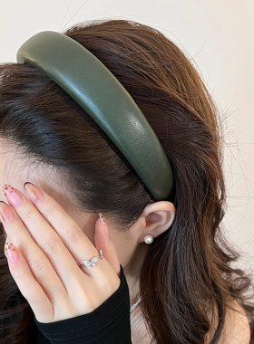 法式简约绿色皮质发箍女款高颅顶头箍2026新款发饰头饰高级感发卡