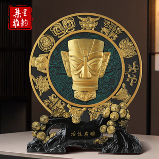 四川三星堆遗址博物馆文创黄金面具飞人飞鸟人头像纵目工艺品摆件