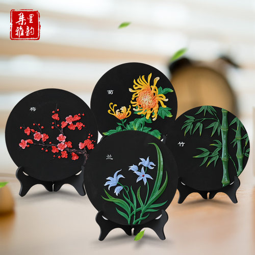 梅兰竹菊生日礼物活性炭雕工艺品