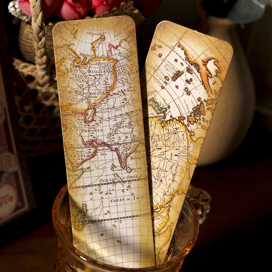 寻迹之旅纸质书签 复古世界地图册小卡片 古风手帐拼接素材 简约