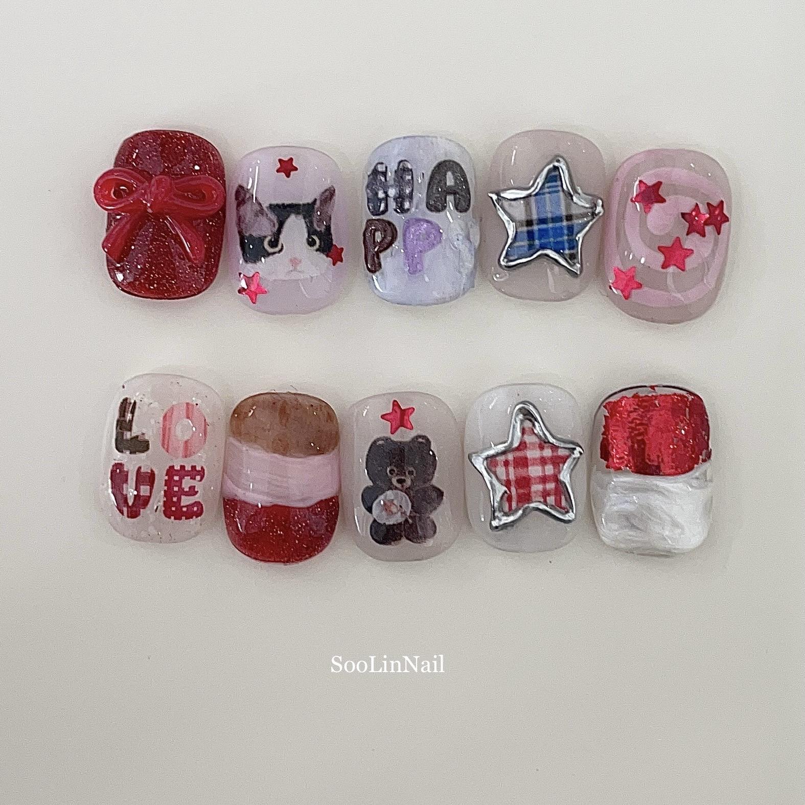「SooLinNail」素林手绘卡通字母贴纸可爱星星美甲贴纸ins风饰品