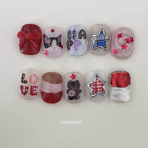 「SooLinNail」素林手绘卡通字母贴纸可爱星星美甲贴纸ins风饰品