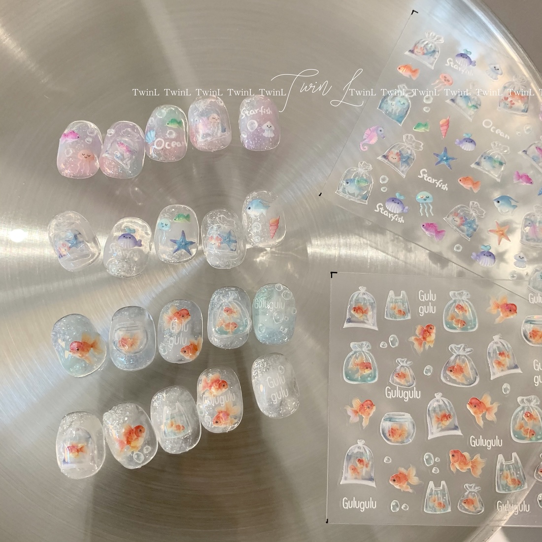 TwinL定制出品 夏日清透小金鱼美甲贴纸 手帐贴纸 海底乐园