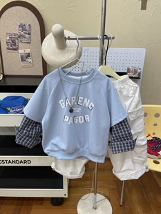 男童卫衣2026春装新款儿童假两件上衣宝宝长袖T恤内搭嘻哈痞帅风