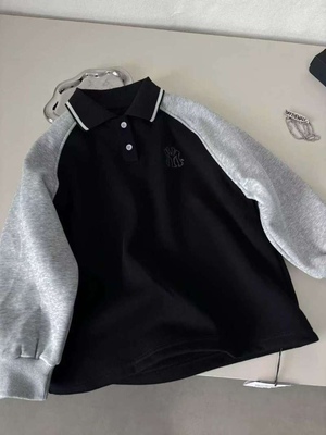 男童加绒POLO衫2025秋冬新款儿童冬季洋气休闲男孩插肩袖翻领卫衣