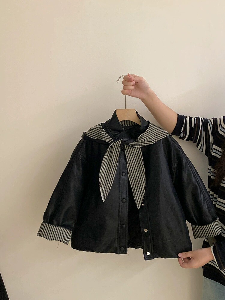 女童加绒外套秋冬款2025新款儿童洋气时髦皮衣中大童加厚保暖上衣
