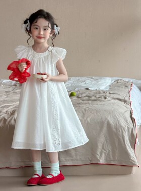 女童夏装连衣裙2026新款洋气夏天女孩公主裙儿童白色裙子长裙超仙