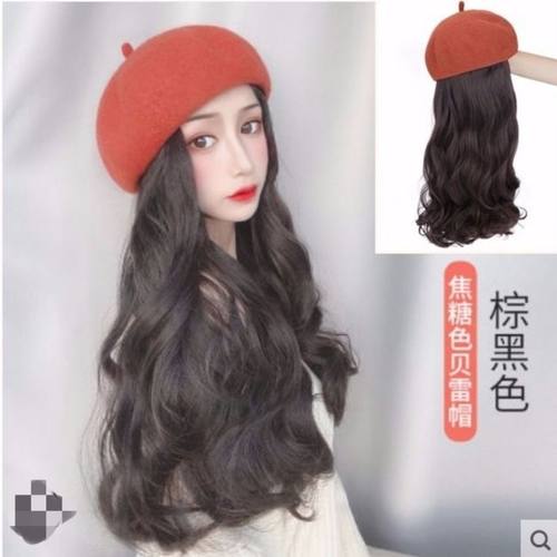 贝雷帽子一体女网全头套式假发
