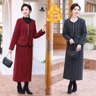 结婚礼服妈妈秋冬款两件套装裙冬装新款冬天喜婆婆婚宴装冬季加厚