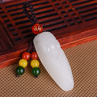 天然和田玉白玉知了钥匙扣挂坠一鸣惊人玉蝉车钥匙挂坠吊坠挂坠