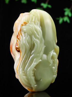 和田玉青白玉籽料九尾狐玉摆件