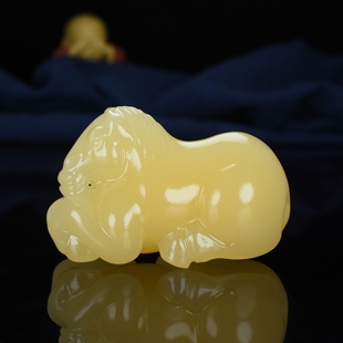 天然新疆和田玉黄玉玉马手把件马到成功生肖马把玩件护身符玉饰