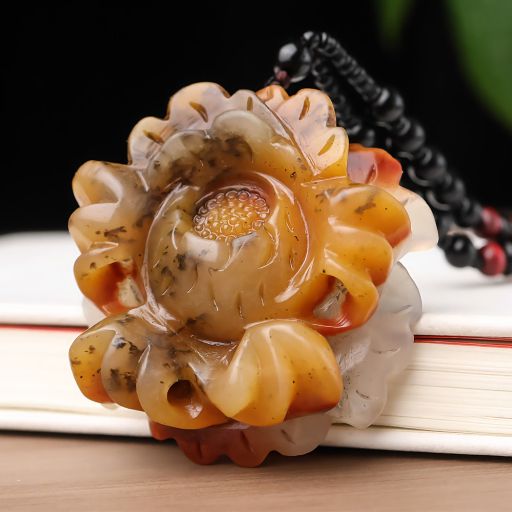 正品黄龙玉花开富贵女款吊坠天然玉石女士项链挂件毛衣链