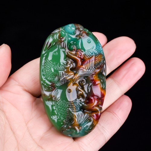 天然和田玉鱼手把件连年有余