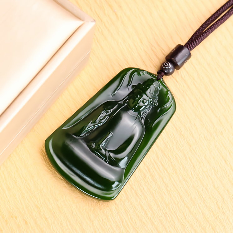 和田玉碧玉观音项链玉坠吊坠男女款玉石平安无事牌新疆玉器菠菜绿
