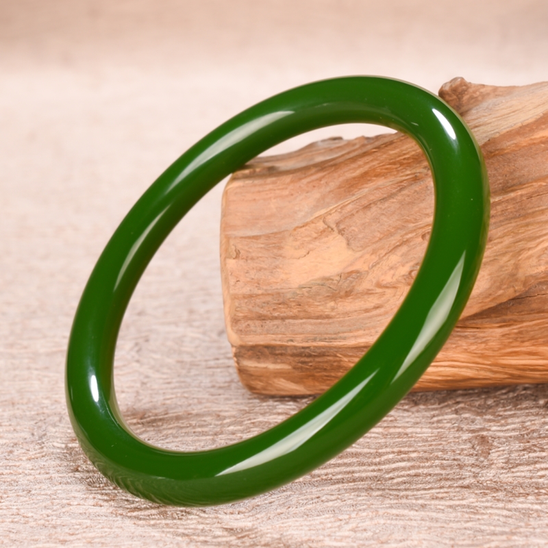 天然新疆和田玉碧玉手镯细条女款手镯菠菜绿碧玉复古圆条手镯手链