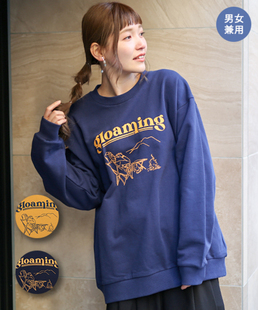 titicaca复古民族风全棉长袖圆领印花毛圈圈布宽松女T恤针织