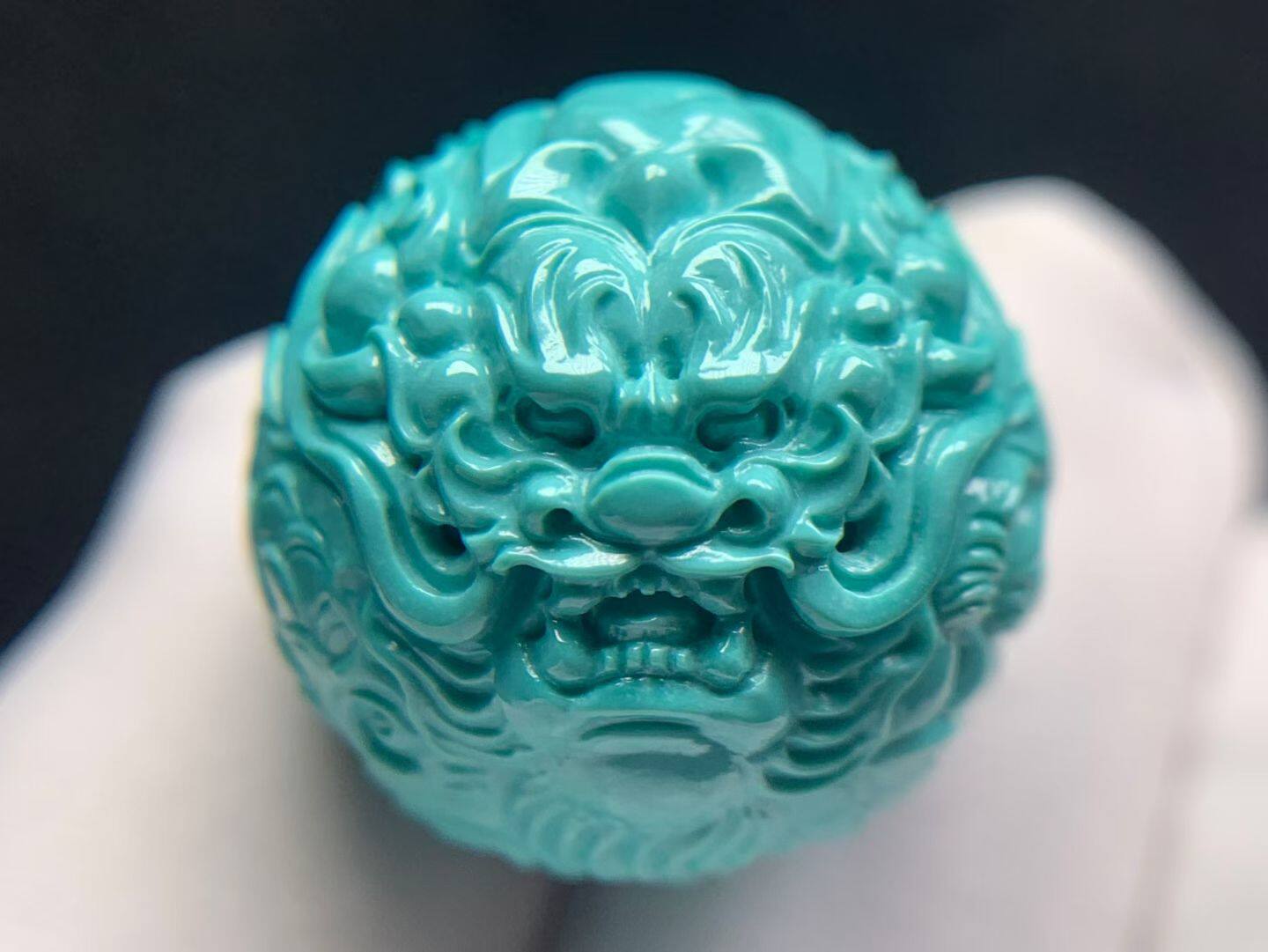 湖北天然原矿高瓷无优化绿松石龙珠圆珠精工雕刻单珠散珠配珠手串