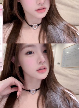 复古爱心水钻中古感百搭锁骨choker项链