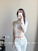 上衣 Fend111纯欲透视马海毛欧根纱羊毛打底针织衫 月华霜色