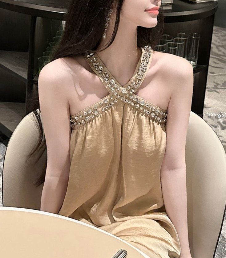 【缪斯月光】古早感钻石挂脖高端连衣裙 重工手缝水钻缎面吊带裙,女装/女士精品,连衣裙,淘宝优惠券,粉丝福利购,淘宝优惠卷