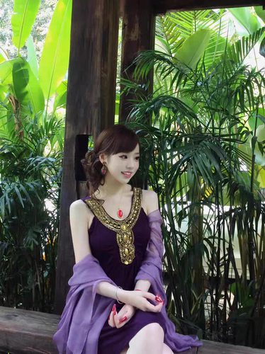 *埃及艳后*古早酱紫色镶金钉珠异域风情挂脖连衣裙+紫色纱纱披肩