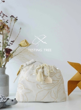 试炼树 TESTINGTREE 莲花亮片亚麻流苏迷你托特 原创设计斜跨包