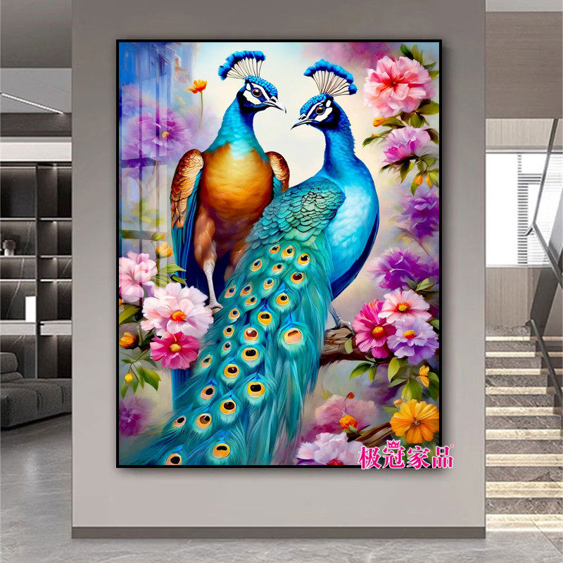 花开富贵孔雀5d钻石画成人玄关砖石贴画牡丹雀之灵点钻十字绣带框