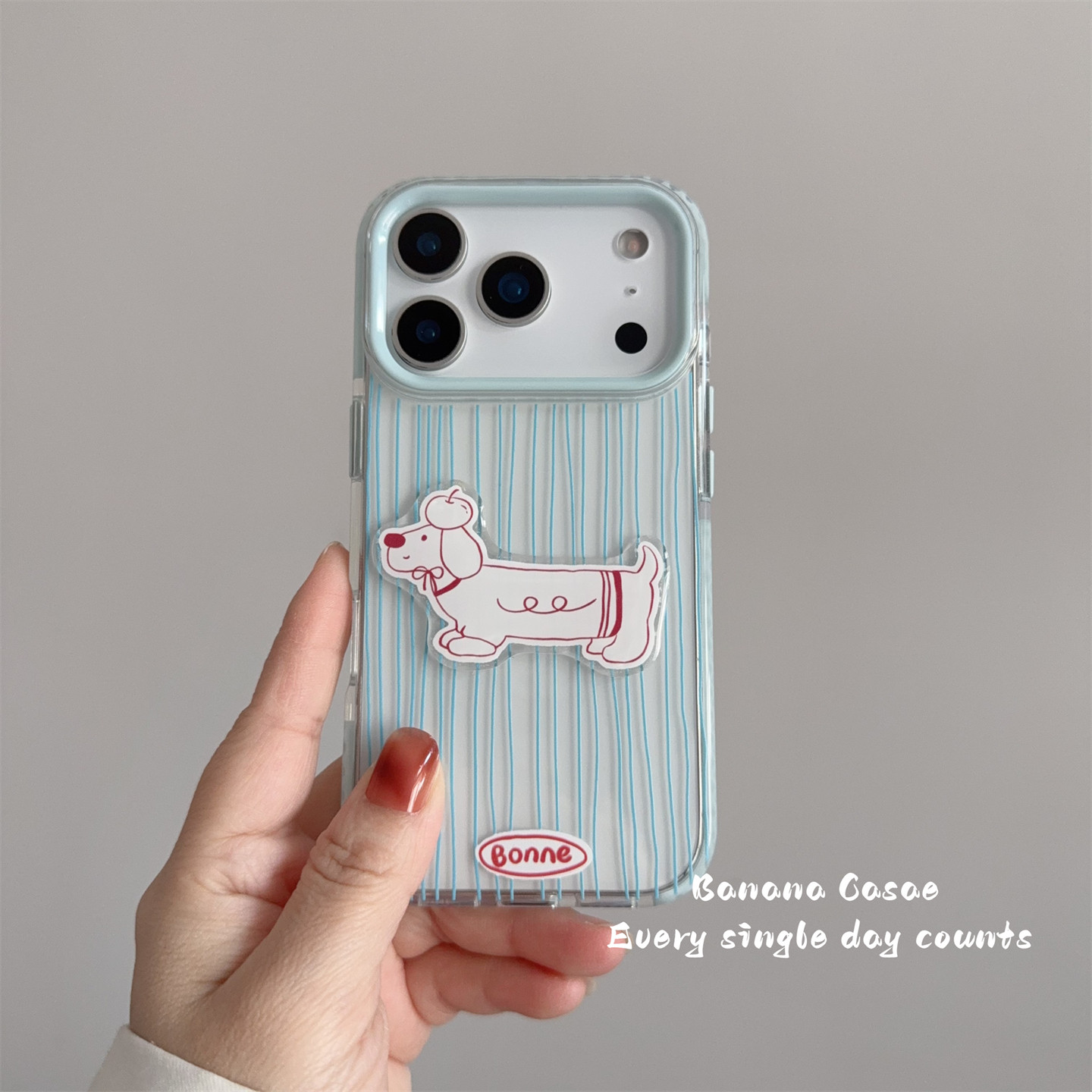 BananaCase韩国ins蓝色条纹立体狗狗适用iPhone17promax苹果15pro手机壳16pro透明14pro新款13防摔保护套17软
