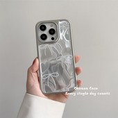 BananaCase韩国ins高级感银色镭射水波纹蝴蝶结适用15promax苹果13手机壳iPhone14pro新款 17promax防摔保护套
