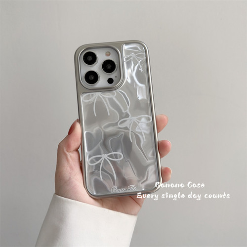 韩国ins高级感银色蝴蝶结手机壳