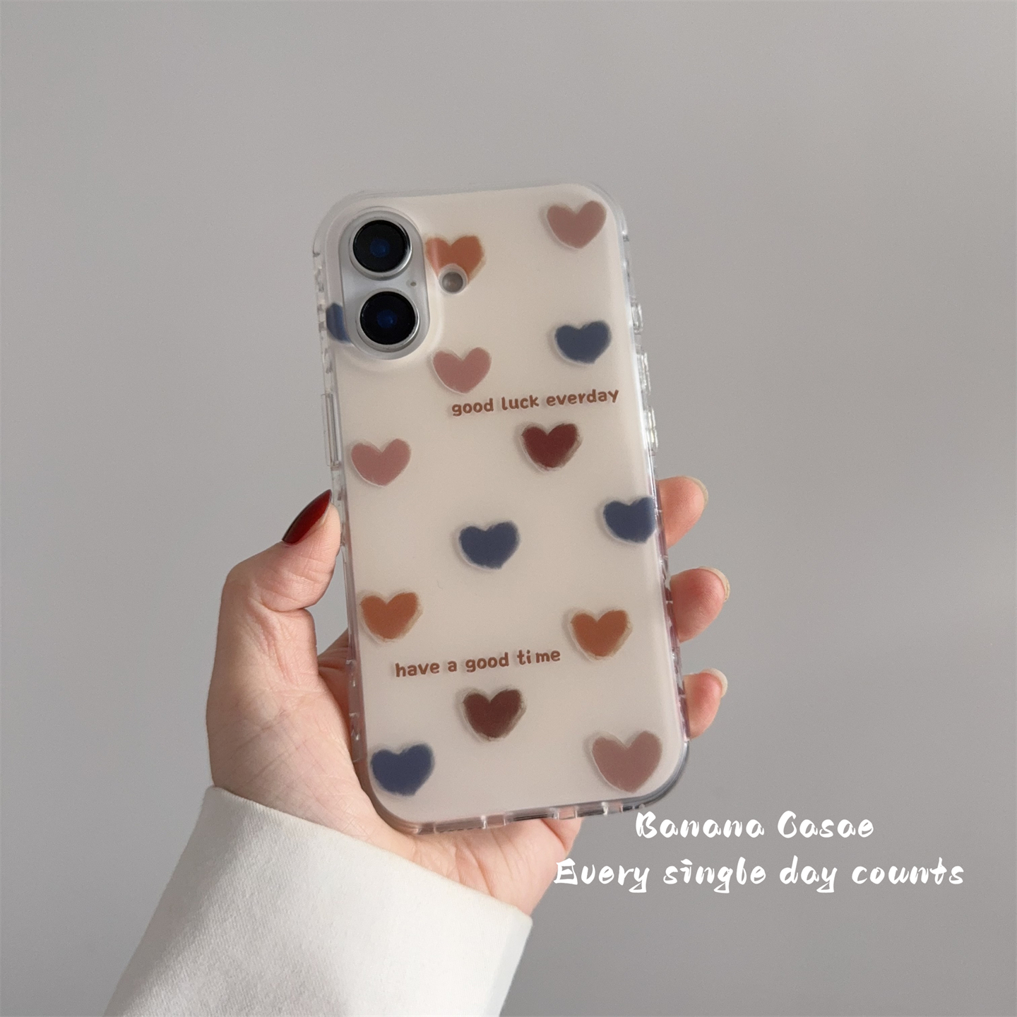 韩国ins米杏底彩色爱心磨砂硬壳