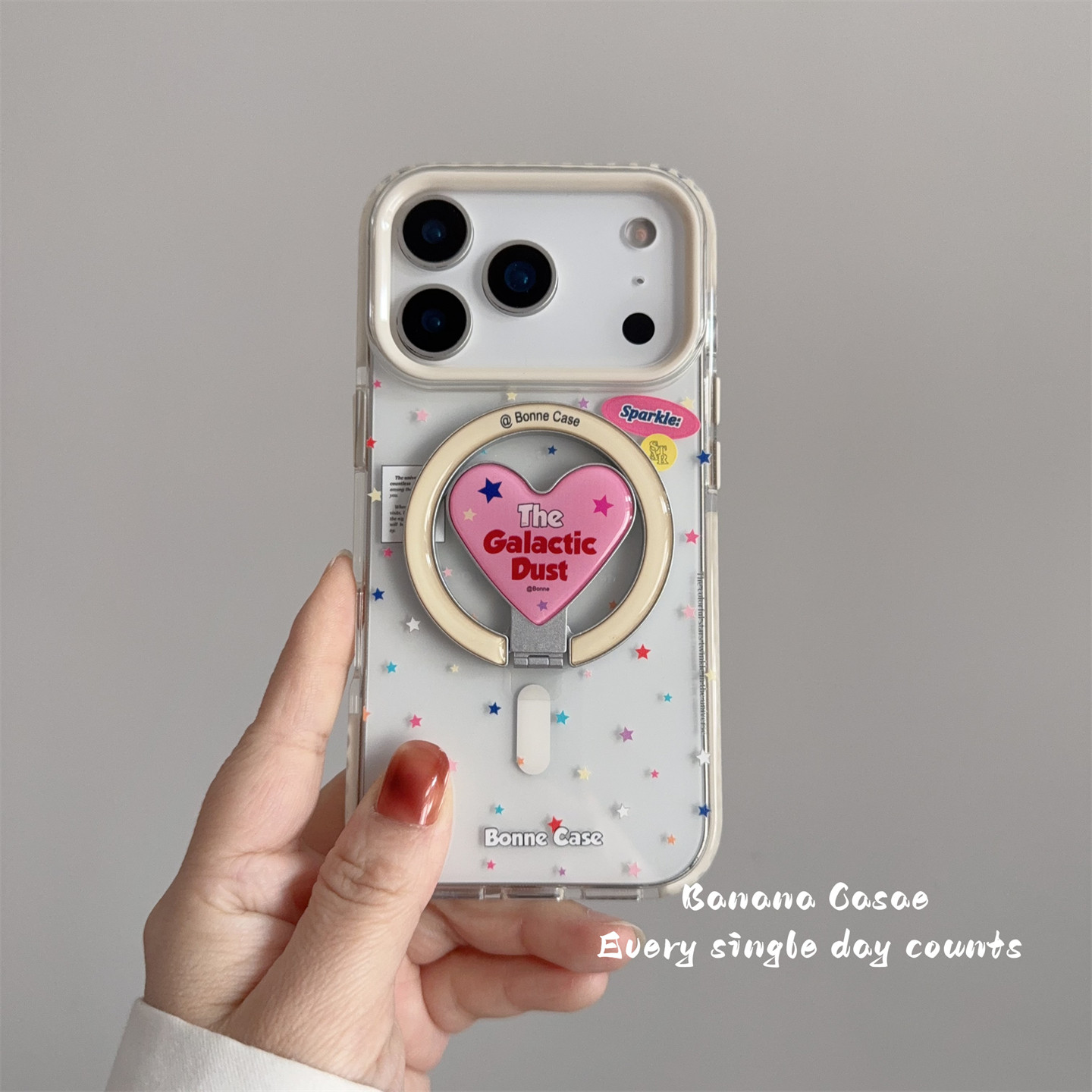 BananaCase韩国ins小众甜美彩色星星爱心折叠磁吸支架适用17promax苹果16pro手机壳iPhone13透明14/15pro软壳