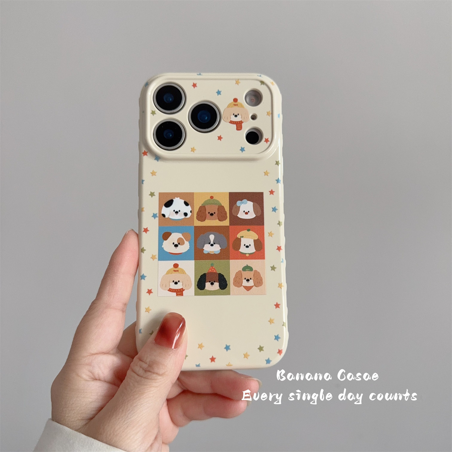 BananaCase韩国ins趣味彩色星星九宫图狗狗插画适用17pro苹果16promax手机壳iPhone15软壳13/14pro保护套16女