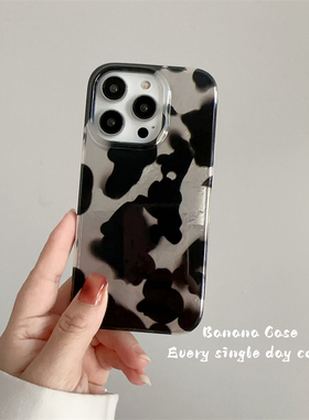 复古ins高级感黑白晕染色块锡纸纹适用苹果15手机壳16promax新款17pro光面14promax个性15promax硬壳13保护套