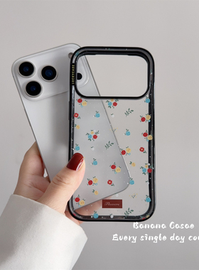 BananaCase韩系ins彩色小碎花透明硬壳适用iPhone17promax苹果14黑色边框17pro防摔16promax新款13/15pro女