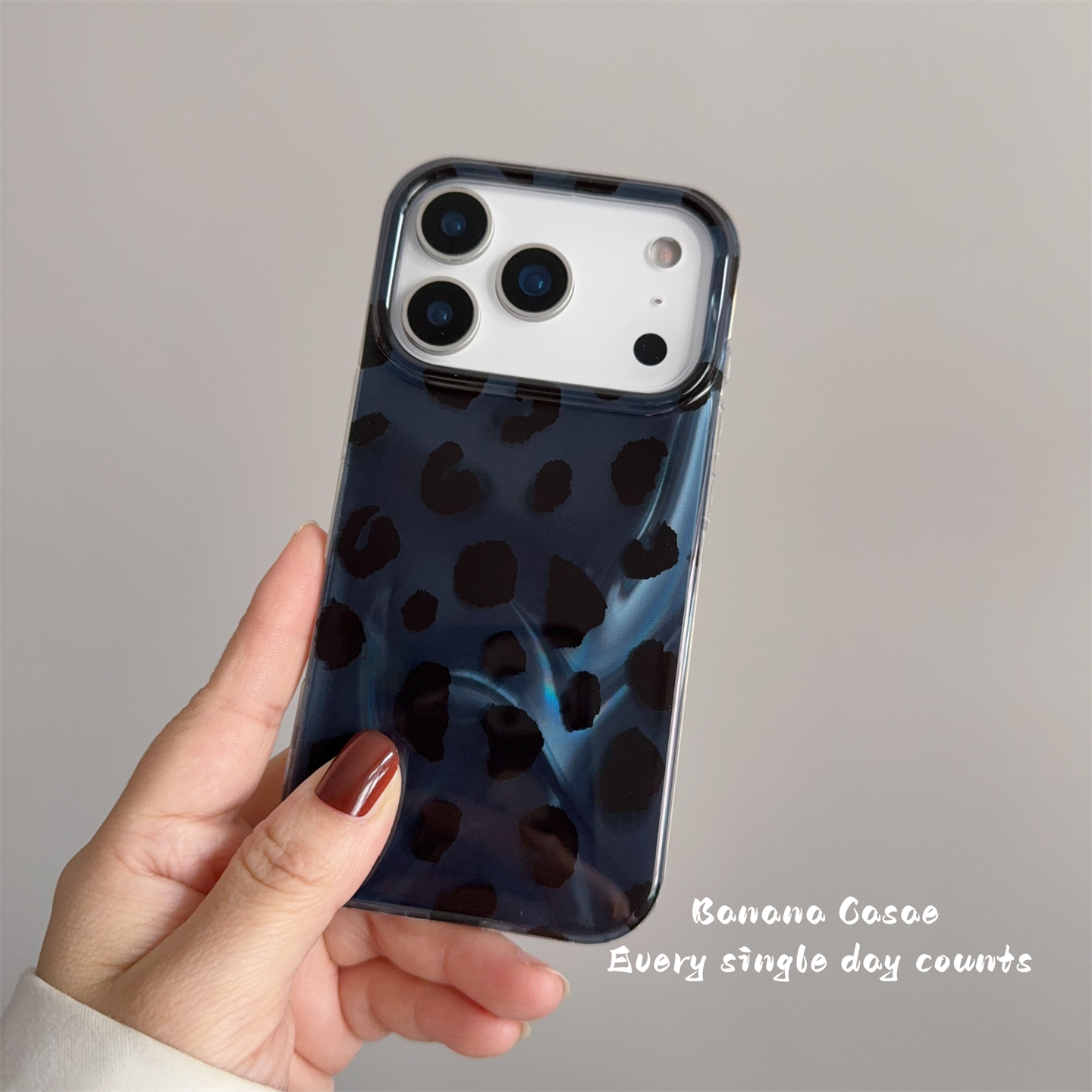 复古ins高级蓝黑波纹锡纸纹硬壳