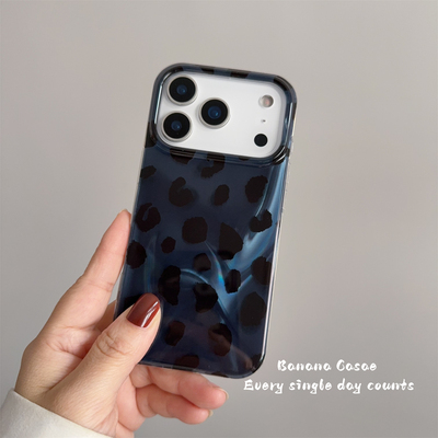 复古ins高级蓝黑波纹锡纸纹硬壳