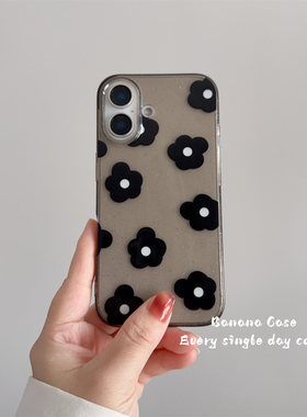 BananaCase小众ins简约闪粉黑色花朵适用16pro苹果15promax手机壳iPhone14透黑13promax新款防摔13保护套软壳