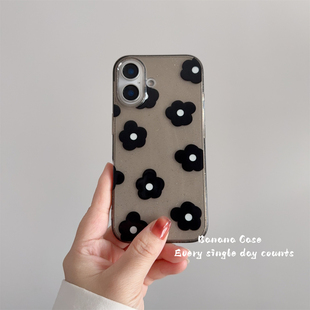 BananaCase小众ins简约闪粉黑色花朵适用16pro苹果15promax手机壳iPhone14透黑13promax新款 防摔13保护套软壳