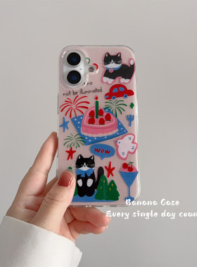 ins可爱少女蛋糕黑色猫咪手机壳
