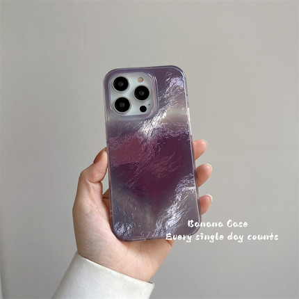 BananaCase新款高级感锡纸纹渐变紫色爱心适用iPhone15苹果14pro手机壳13promax光面防摔12pro保护套13硬壳12