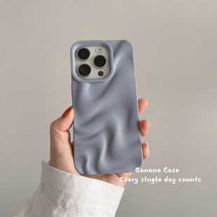 韩国小众ins设计感灰蓝色立体不规则波浪纹适用16promax苹果15手机壳iPhone16磨砂14pro防摔13保护套12软壳11