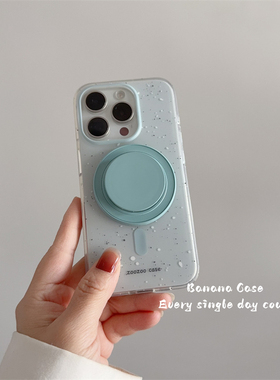 韩国ins小众灰绿色泼墨磨砂磁吸硬壳适用16promax苹果15pro手机壳iPhone14圆形支架13promax新款防摔15保护套