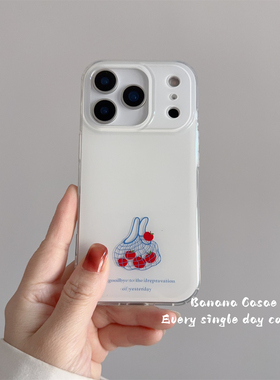 BananaCase韩国ins小众简约白底蓝色购物袋红苹果适用17promax苹果16pro手机壳iPhone17防摔15pro硬壳14pro女