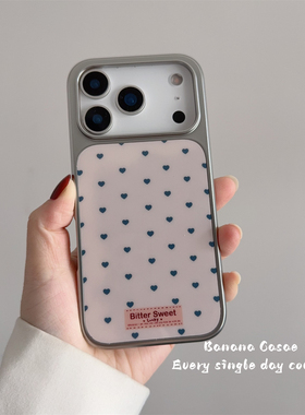 BananaCase韩国ins少女粉蓝色爱心适用16promax苹果17pro手机壳iPhone17银色边框15pro新款14pro防摔13保护套
