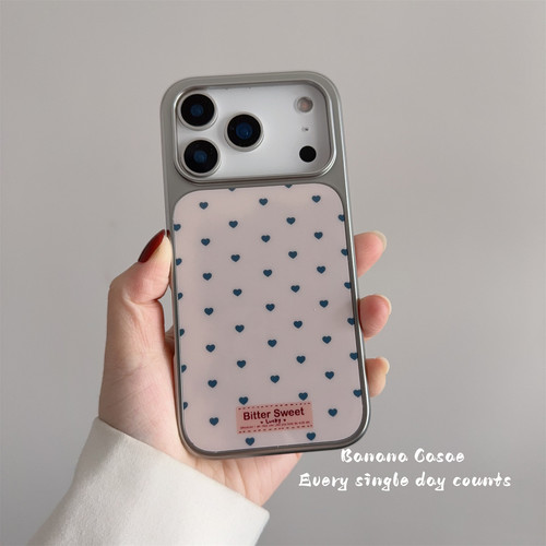 韩国ins少女粉蓝色爱心银框硬壳