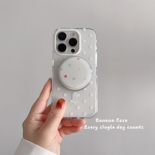 韩国ins小众奶油白波点磁吸硬壳